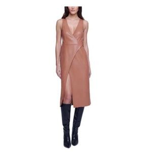 L'AGENCE Tan Midi Wrap Dress